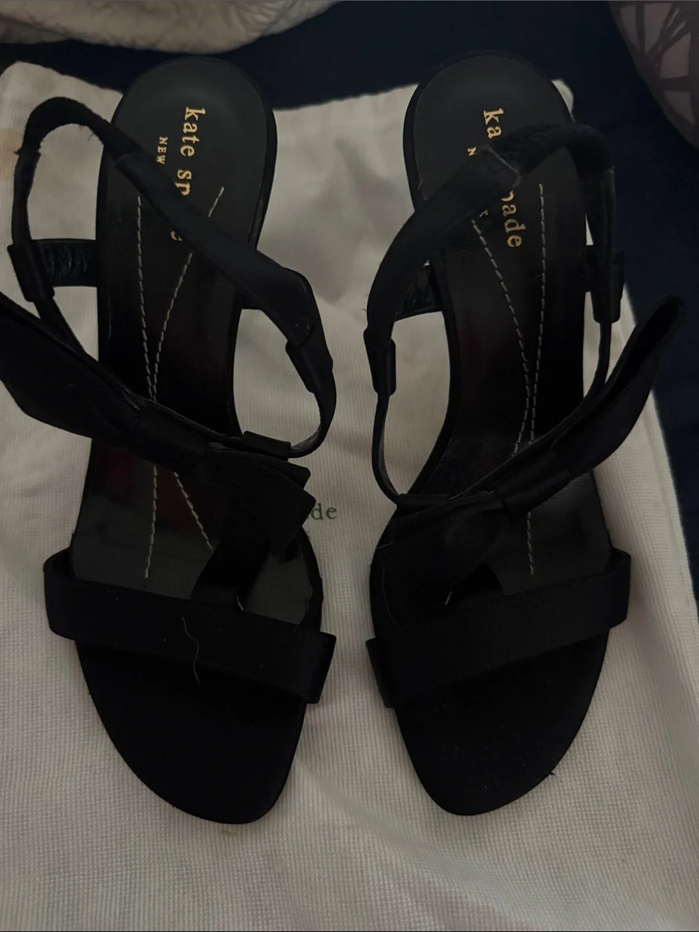 kate spade Black Satin Bow Strappy Slingback Heels
